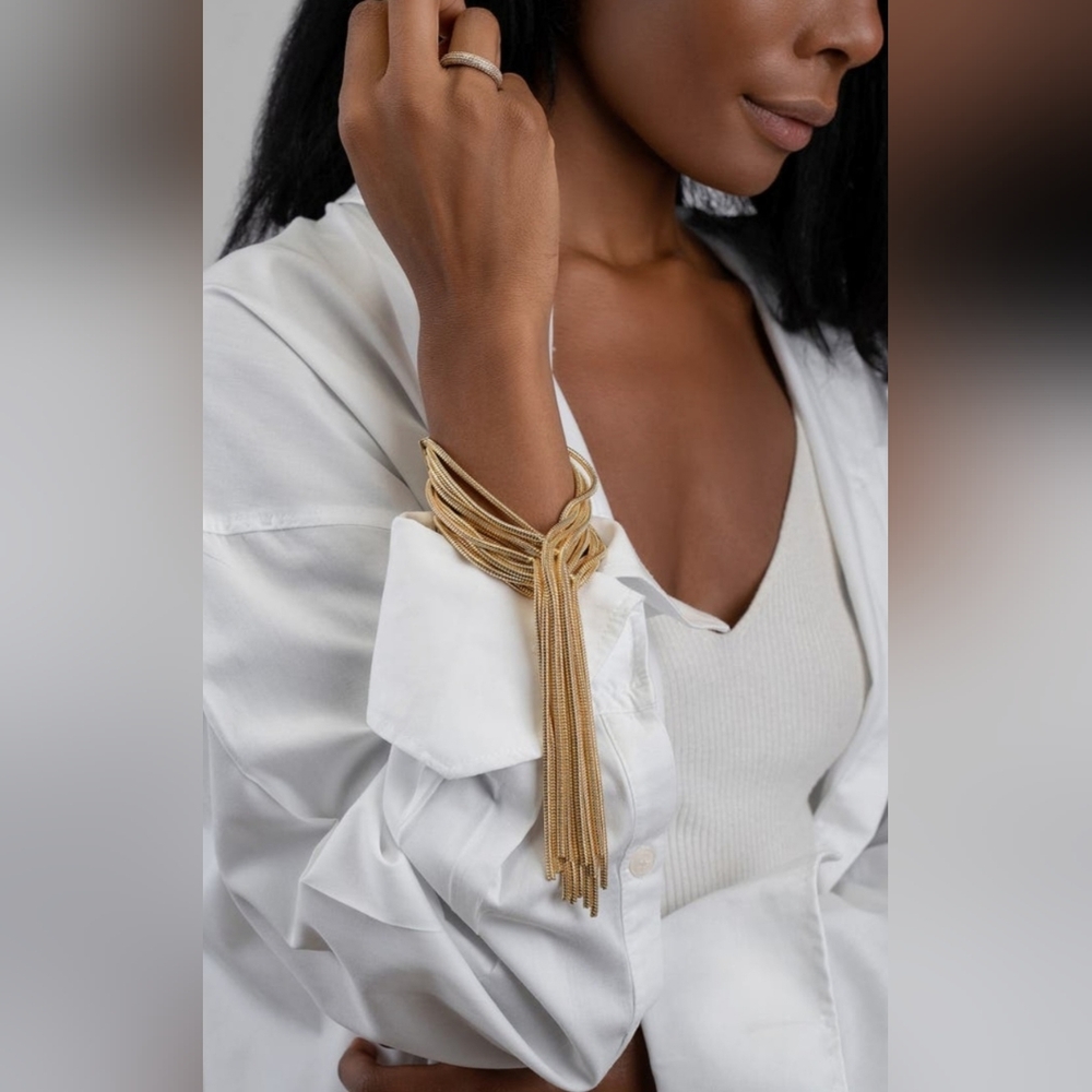 Adornia Multi Strand Textured Gold Fringe Statement Bracelet - Picture 2 of 2